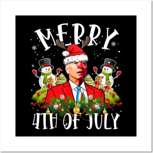 Funny Joe Biden Christmas Santa Hat Merry 4th Of July Posters and Art